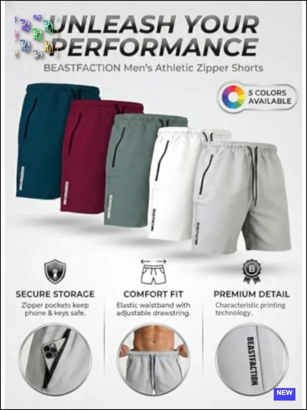 5 Pack Mens Athletic Shorts with Zipper Pockets, 9 Inch Quick Dry Mesh Gym